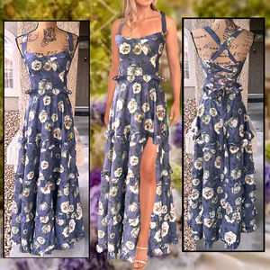 Petal & Pup Lillee Lace-up Back Tiered Lavender Floral Maxi Dress Size: M